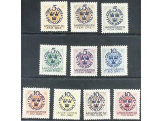 Sweden. Facit 105–14 ★★ , 1916 Landstorm I SET (10). 2 öre with weakly folded corner. …