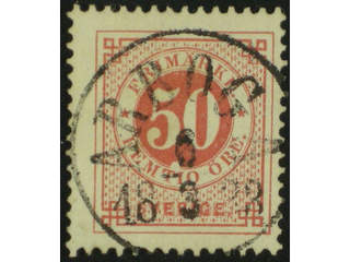Sweden. Facit 36f used , 50 öre rose-red. EXCELLENT cancellation ARBOGA 6.3.1883.