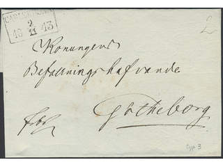 Sweden. K county. CARLSKRONA 2.11.1843, rectangular postmark. Type 3 on cover sent to …