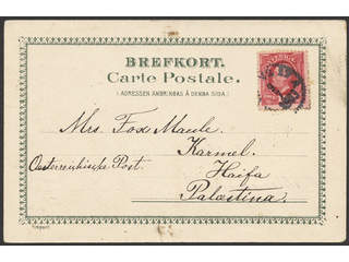 Sweden. Facit 54 cover , 10 öre on postcard sent from PKXP No 17 A 9.7.1903 to Haifa, …
