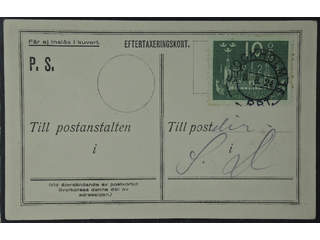 Sweden. Facit 197 on cover, 10 öre on PS-card for after-assessment of an insufficiently …