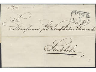 Sweden. H county. WESTERVIK 11.9.1857, rectangular postmark. type 2 on cover sent during …