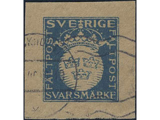 Sweden. Military postal stationary Facit M2v6, Reply-stamp with retouch II 'Gash in …