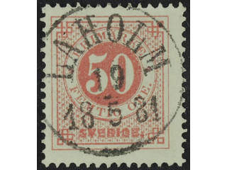 Sweden. Facit 36 used , 50 öre red. EXCELLENT cancellation LAHOLM 19.5.1881.