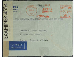 Sweden. Air mail coverMeter stamp 105 öre on censored air mail cover sent from …