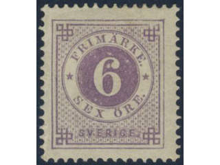 Sweden, Sverige, Sverige, Sverige. Facit 31j ★, 6 öre bluish lilac on calendered paper. …