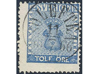 Sweden. Facit 9c2 used , 12 öre blue. EXCELLENT cancellation SOLLEFTEÅ 11.7.1866.