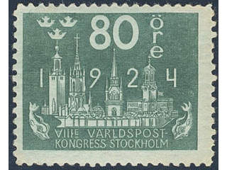 Sweden. Facit 207 ★★ , 80 öre blue-green. SEK 700