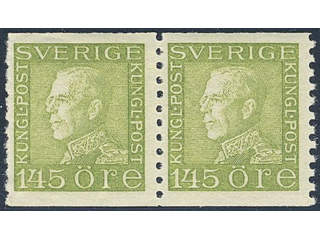 Sweden. Facit 195 ★★ , 145 öre yellow-green, pair. One stamp with short perfs.