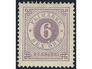 Sweden. Facit 31i ★, 6 öre red-lilac on soft paper. Very fine–superb.