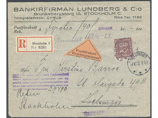 Sweden. Facit 162 cover, 60 öre, single usage, on registered cash on delivery cover sent …