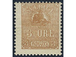 Sweden, Sverige, Sverige, Sverige. Facit 14BN ★, 3 öre brown, type II reprint perf 13. …