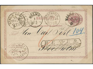 Sweden. Postal stationery, Single postcard, Facit bKe6, Postcard 6 öre sent from MALMÖ …