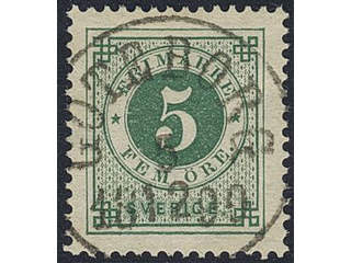 Sweden. Facit 43c used , 5 öre deep green. EXCELLENT cancellation GÖTEBORG 5.12.1899.