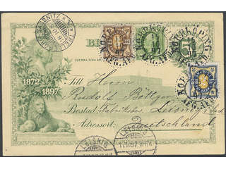 Sweden. Postal stationery, Single postcard, Facit bKe9, 52, 62, 63, 1897 Commemorative …