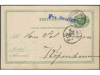 Sweden. Facit bKe7. DENMARK. Danish single line mark FRA SVERIGE in blue colour …
