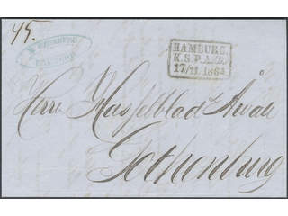 Sweden. Foreign-related cover. Germany. Cover sent from HAMBURG KSPA(D) 17.11.1864 to …