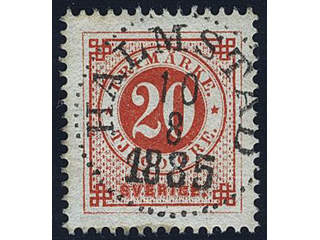 Sweden. Facit 33 used , 20 öre red. EXCELLENT cancellation HALMSTAD 10.8.1885.