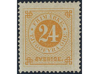 Sweden. Facit 24c v (★), 24 öre yellow-orange on yellowish paper. Abklatsch ('set-off') …