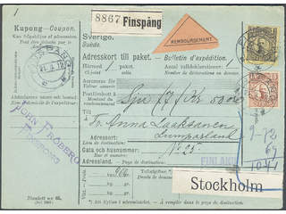 Sweden. Facit 77, 84 cover , 15 öre + 1 kr on address card for cash on delivery parcel …