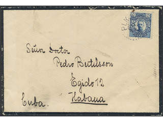 Sweden. Facit 85 on cover, 20 öre on cover sent from PLK 14.6.1919 to HABANA, CUBA …