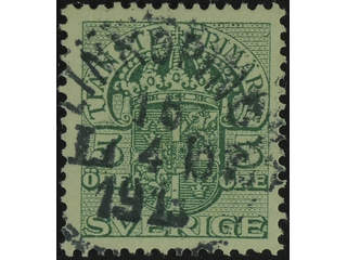 Sweden. Official Facit Tj30 used , 5 öre green, watermark crown. Superb cancellation …