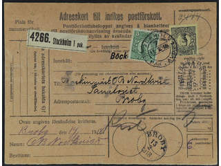 Sweden. Facit 77, 79 cover , 5 öre + 1 kr on address card for cash on delivery parcel …