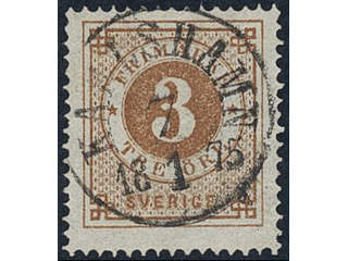 Sweden, Sverige, Sverige, Sverige. Facit 17e used, 3 öre orange-brown. Superb …