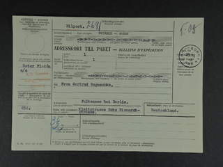 Sweden. Postal document. Bl. 65 (Febr. 42.), address card for urgent parcel sent from …