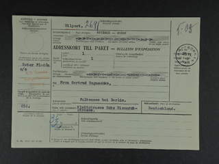 Sweden. Postal document. Bl. 65 (Febr. 42.), address card for urgent parcel sent from …