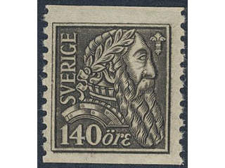 Sweden. Facit 155bz ★★, 1921 Gustaf Vasa 140 öre olivish grey-black vertical perf 9¾ …