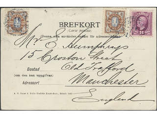 Sweden. Facit 53, 61 cover , 2x1+8 öre, as nice combination, on postcard sent from PKXP …