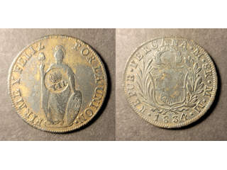 Filippinerna Spanish Philippines Isabel II (1833-1868) Y II countermark on North Peru 8 reales 1834, VF, once cleaned