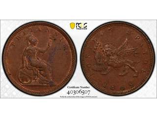 Grekland Ionian Islands 1 lepton 1849, UNC, PCGS MS64 BN