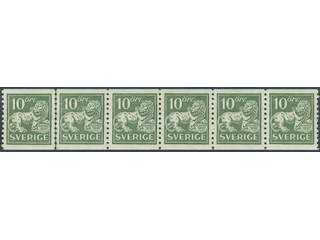 Sweden. Facit 144Acx ★★ , 10 öre green, type I with watermark lines in superb strip of …
