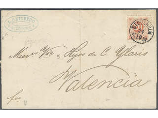 Sweden. Facit 33 on cover, 20 öre on cover sent from STOCKHOLM 24.10.1881 to Spain. …