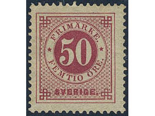Sweden. Facit 36c ★, 50 öre violetish carmine. One weakly bent corner perf. Opinion …