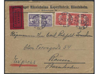 Sweden. Facit 176A, 145A cover , 2x10+3x15 öre on beautiful special delivery cover sent …