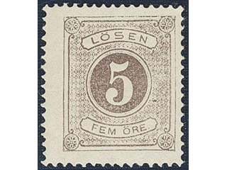 Sweden. Postage due Facit L3 ★★, 5 öre brown, perf 14. Fresh copy. SEK 1700