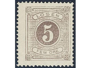 Sweden. Postage due Facit L3 ★★, 5 öre brown, perf 14. Fresh copy. SEK 1700