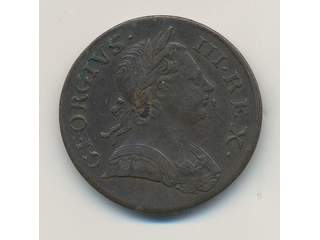 Coins, Great Britain, England. George III, KM 601, 1/2 penny 1772. 9,47 g, graffitti. VF.