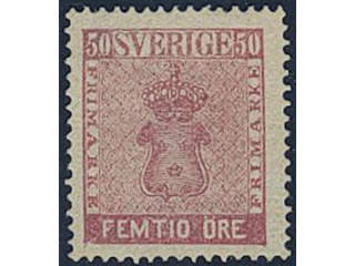 Sweden. Facit 12f2 ★, 50 öre violet-tinged rose, perforation of 1865. Fresh and …