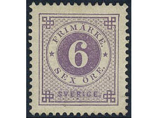 Sweden. Facit 31j ★, 6 öre bluish lilac on calendered paper. Superb.