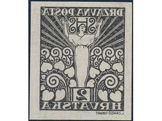 Yugoslavia. Michel 88 (★), 1919 2 f black imperf negative print proof on carton paper. …