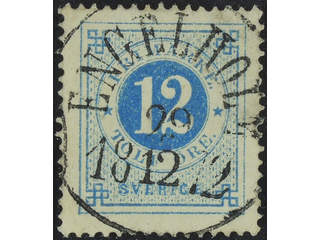 Sweden. Facit 21d used , 12 öre ultramarine-blue on yellowish paper. EXCELLENT …