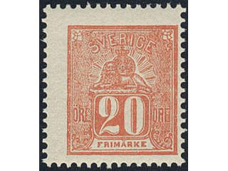 Sweden. Facit 16N ★★, 20 öre red, reprint perf 13. Fresh copy. SEK 1500
