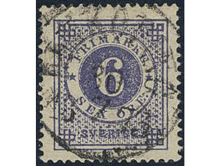 Sweden, Sverige, Sverige, Sverige. Facit 20b used, 6 öre ultramarine-violet on yellowish …