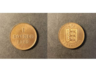 Guernsey 1 double 1885 H, UNC mycket röd lyster