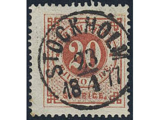 Sweden, Sverige, Sverige, Sverige. Facit 23b used, 20/20 öre red on pale orange. Superb …
