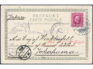 Sweden. Facit 54 cover , 10 öre on postcard sent from STOCKHOLM 7.4.03 to Japan. Arrival …